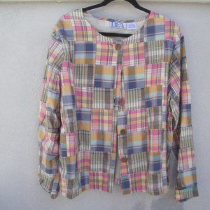 BFA Classics Women's Vintage Plaid Madras Cotton Pink Blue Jacket XL